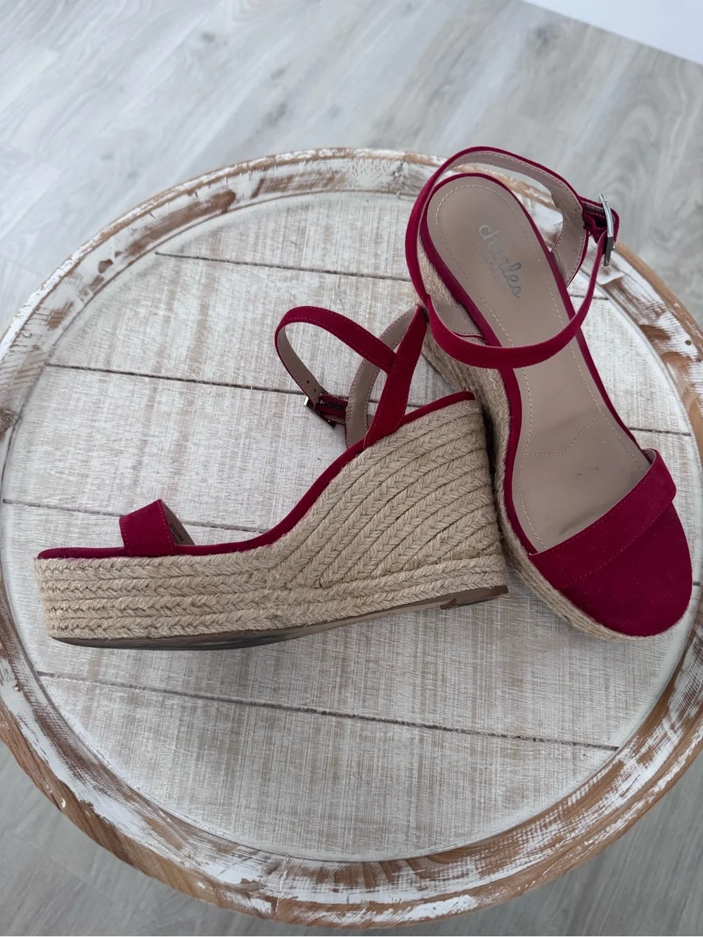 Charles David Burgundy Suede Espadrille Wedge Sandals